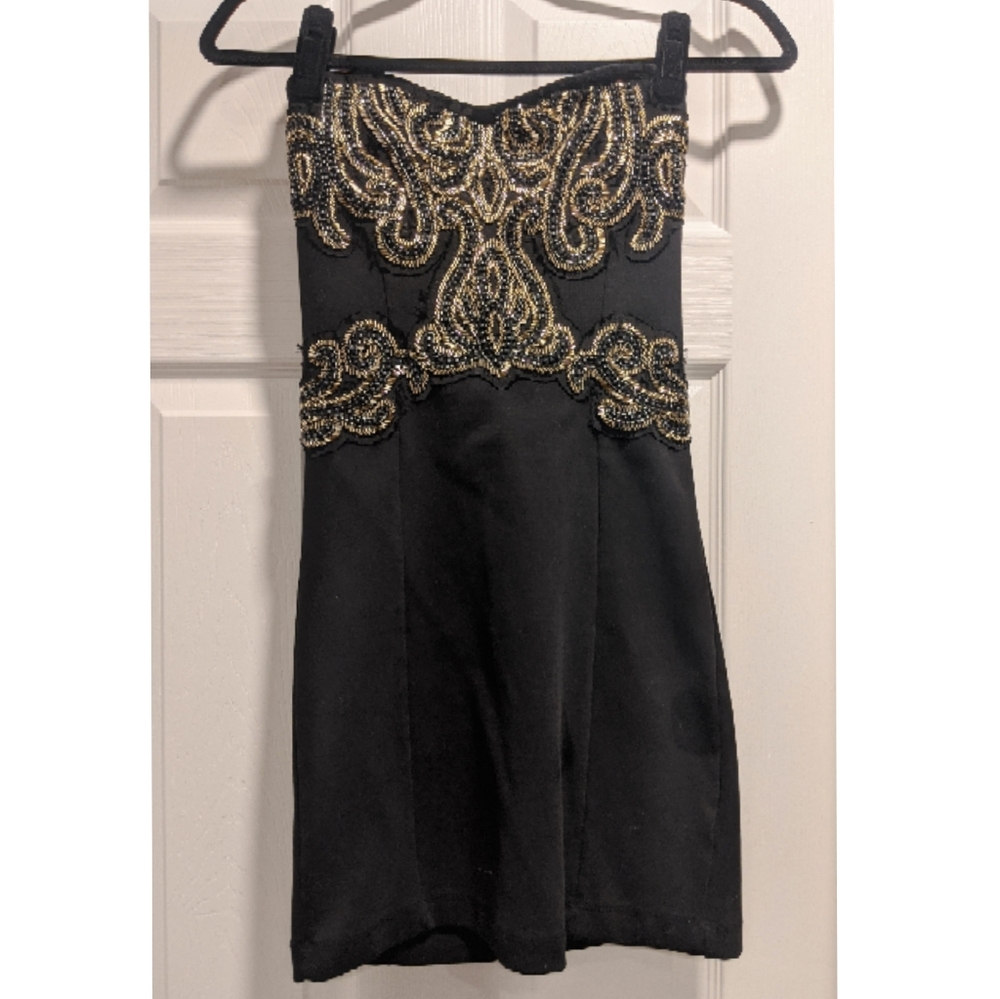 Free People Black Strapless Beaded Dress